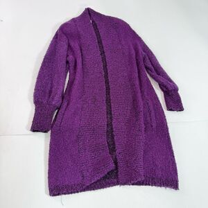 VTG Sideffects Sweater Womens Medium Purple Acrylic Duster Open Cardigan Pockets